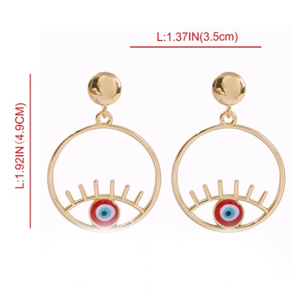 Gold hoop earrings evil eye earrings - Picture 7 of 7